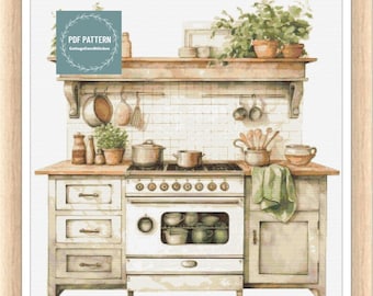 Old Kitchen cross stitch pattern, cross stitch pattern country, hand embroidery pattern, count cross stitch pattern pdf, country home cross