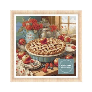Appeltaart kruissteekpatroon pdf, afdrukbaar pdf-patroon, kruissteekkaart, instant download, digitale getelde kruissteek, borduren
