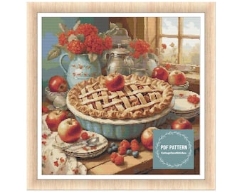 Appeltaart kruissteekpatroon pdf, afdrukbaar pdf-patroon, kruissteekkaart, instant download, digitale getelde kruissteek, borduren