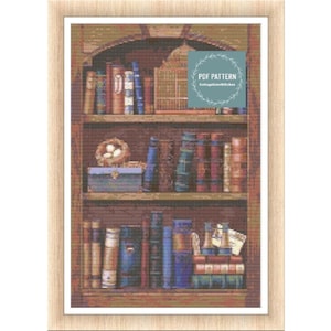 Bookshelves, Cross stitch pattern, Counted cross stitch, Hand embroidery pattern, PDF cross stitch, Cross stitch supply