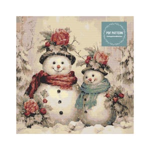Vintage Snowmen in Winter Scenery cross stitch pattern, instant download, counted cross stitch chart, hand embroidery, needlepoint pattern