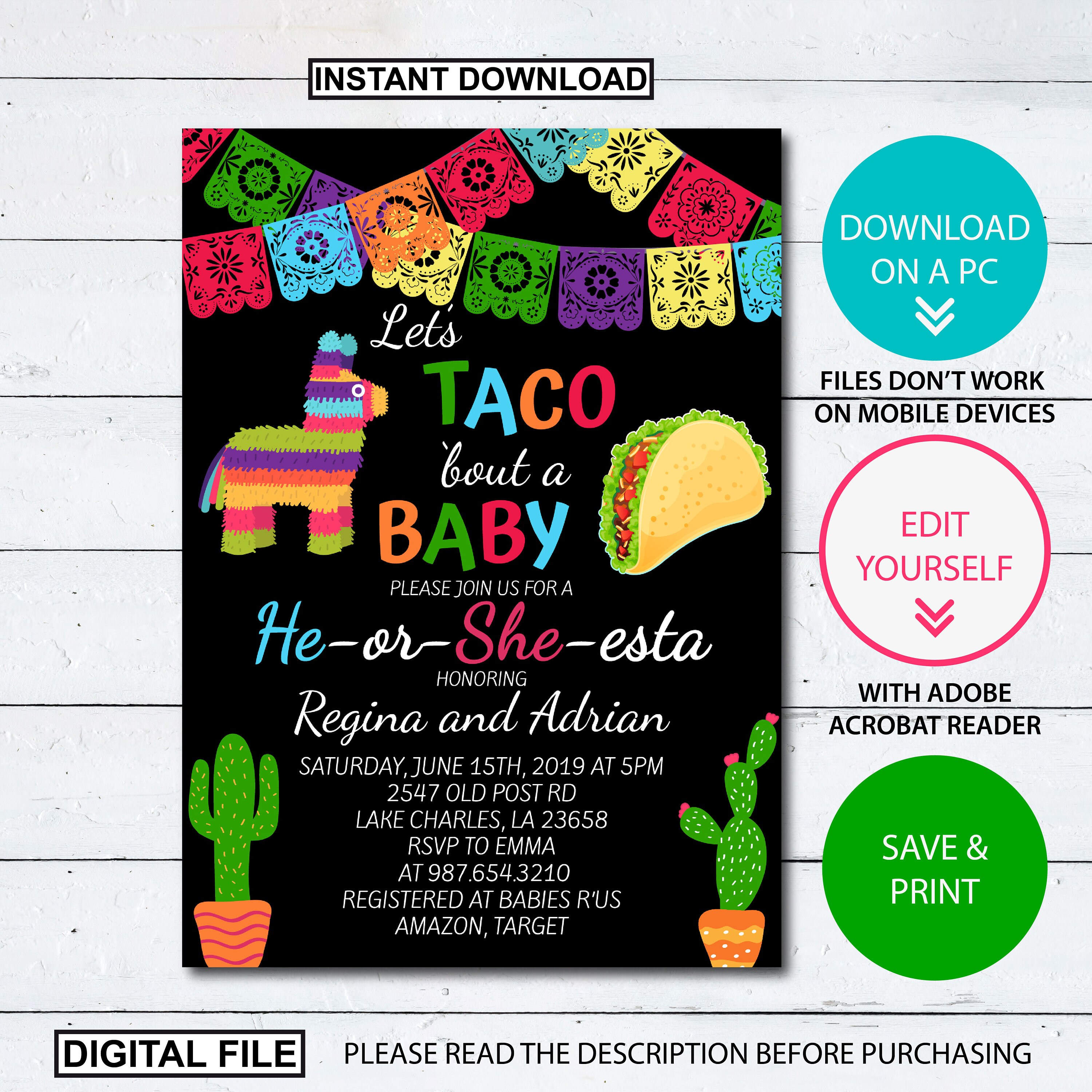 Invitations Announcements Paper Party Supplies Editable Taco Bout Invitations Announcements Paper Party Supplies Editable Taco Bout