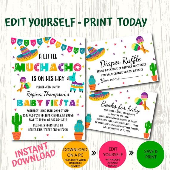 editable a little muchacho baby shower invitation, editable printable  invitation, fiesta shower, instant download self editable pdf - pdf019