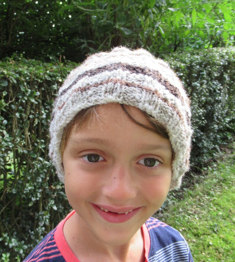 Hand spun hand knitted Shetland wool hat in natural colours