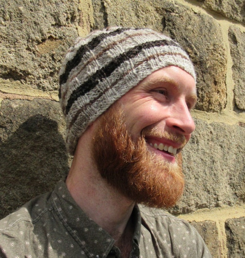Hand spun hand knitted Shetland wool hat in natural colours