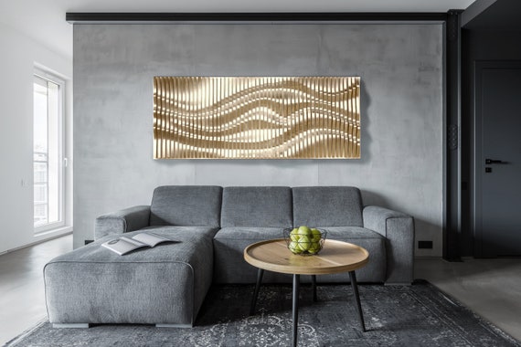 Unique Wall Art for Living Room, Set of 2 Wall Art, Parametric Wavy Wooden Wall  Decor, Geometric 3D Wood Art, Sound Wave Art, Wood Panel