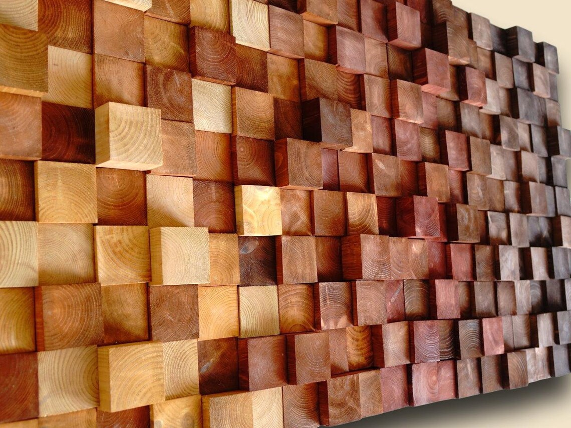 Wooden Mosaic Wall Hanging Modern Abstract Wood Wall Art Etsy