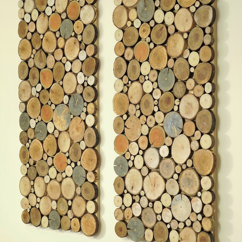 Wood Wall Art Set of 2 Panles Tree Rounds Decor Tree Slice Etsy