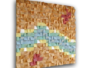 colorful abstract wood wall art 3D modern wooden wall sculpture, textured 3d abstract artwork, music sound diffusor, abstract painting