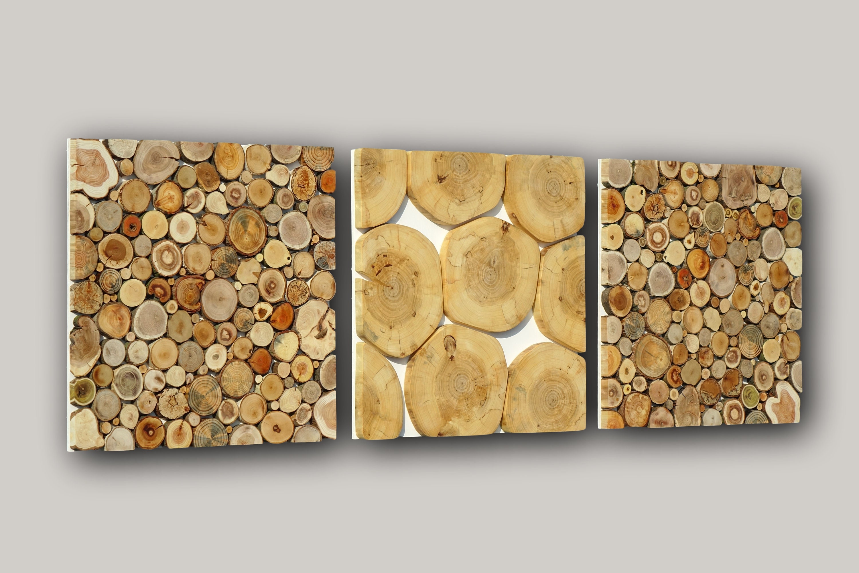 Tree trunk wall art set of 3 tree slices triptych large wood Etsy