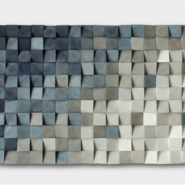 blue and gray wood wall art decor, nature wall hanging, textured art decor, wood wall sculpture , environmental decor, mosaic wall hanging