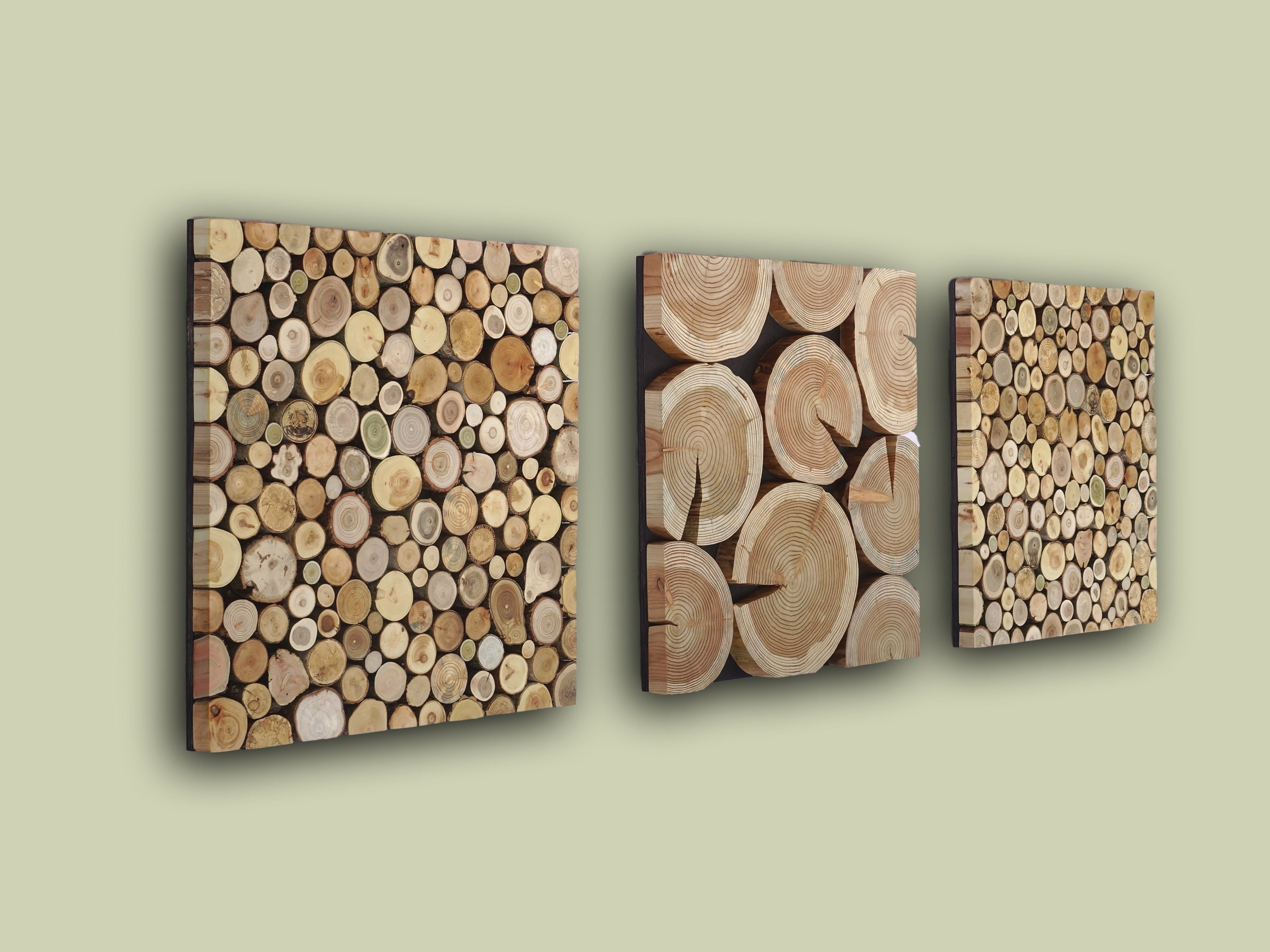 Tree trunk wall art set of 3 tree slices triptych large wood Etsy