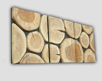 Set of 3 wood slice wall panels, wooden slabs wall art large, Tree trunk wall hanging, Tree stump wall art, Log slice wall decor, triptych