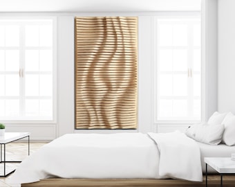 Parametric Waveform Wall Art, Natural Wood Slats Art, 3D Wave Wall Sculpture, Geometric Wall Panel Large, Wooden wall Sound Absorber