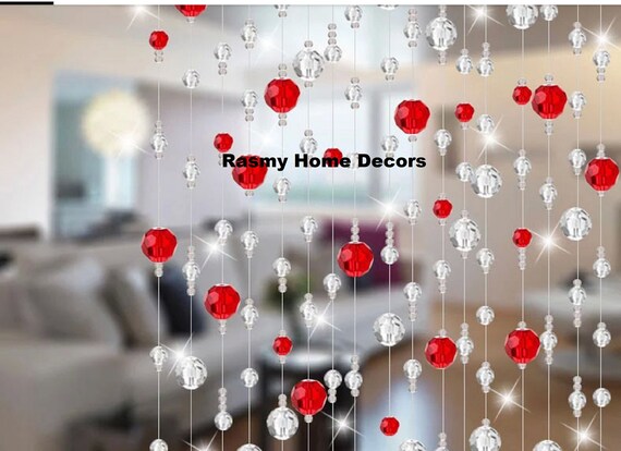 Rasmy Home Decors Customized Crystal Beads Curtain-Beaded door Curtain-Hanging  Door Beads-Beaded wall Hanging Red Colour