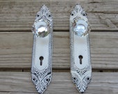 Victorian Door Back Plate Antique White With Crystal Glass Knobs Set Of 2
