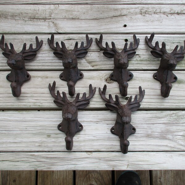 Set of 6 Rustic Deer/Elk/Moose Head with Coat Robe Hook Western Cabin Country