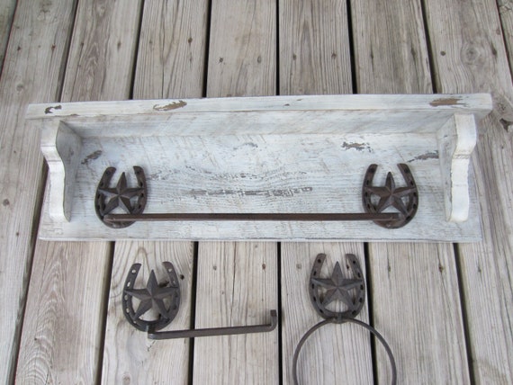 Rustic Horseshoe and Texas Star Towel Ring Bath Hanger Rustic Horseshoe and Texas Star Towel Ring Bath Hanger