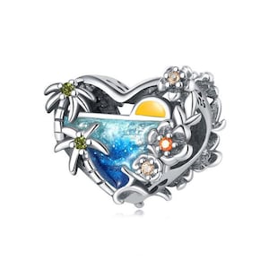 Palm Tree Charm , Ocean Charm , Sun Charm , On Holiday Charm , Silver 925 Charm For Bracelet, Fit For Pandora Bracelet