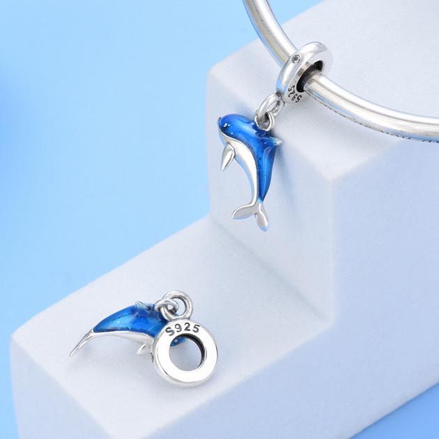 Charm a forma di delfino, in argento Sterling 925, ciondolo a tema oceano con cristalli, per braccialetti Pandora A