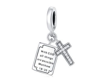 Cross and Bible Charm , Silver 925 Charm For Bracelet, Fit For Pandora Bracelet