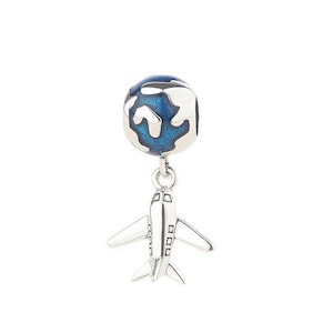 Airplane Plane Traveling Globe Dangle Charm , Silver 925 Charm For Bracelet, Fit For Pandora Bracelet