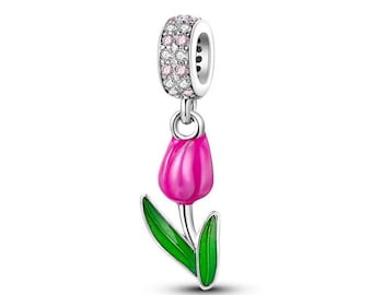 Santuzza Orecchini Donna Argento 925 Tulipano Rosa Smaltato Con Spinello Nero - 2