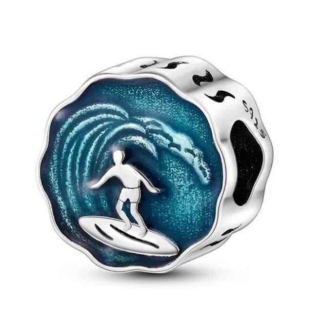 Ocean Surfing Charm , Sport Charm , Silver 925 Charm for Bracelet 