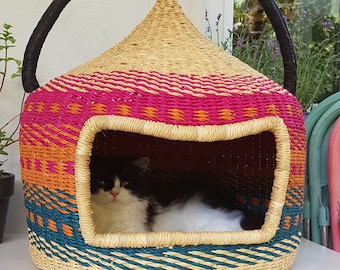 Cat Bed, Pet Bed, Cat Basket, Ped Furniture, Handmade Cat Bed,Bolga Basket, African Basket