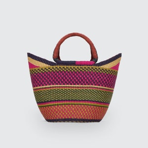 Shopper Bag, Woven Market Basket Bag with Leather Handles, Shopping and Grocery Bag, Beach Bag, Picnic Basket, U-Shopper Basket, Natural Bag
