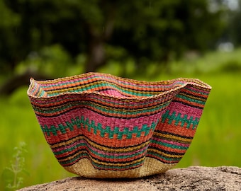 Wave Basket,Art Basket, Decor Basket, Bolga Basket, Flower Basket, African Basket, Handmade Basket, Woven Basket