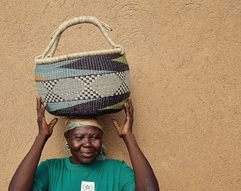 Large Bolga Market Basket, Storage Basket, Grocery Bag, Woven Market Basket, Fruit Basket, Toys Basket,Dog Toy Basket