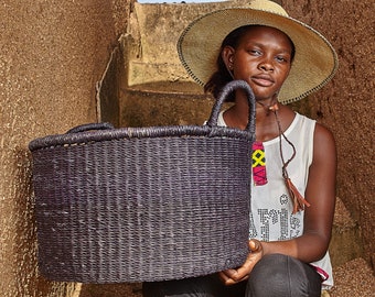 Woven Storage Basket, Floor Basket, Handmade Basket, Bolga Basket, African Woven Basket, Natural Basket