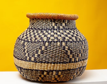 Flower Basket, Flower Pot Basket, Decor Basket, Bolga Basket, African Basket, Handmade Basket, Handwoven Pot Basket,Storage Basket