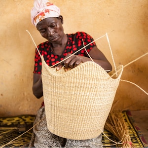 Tulip Woven Storage Basket, Bolga Basket, Pot Basket, Flower Basket, Home Decor, Handmade Basket, Large Storage Basket, Ghana Basket image 2