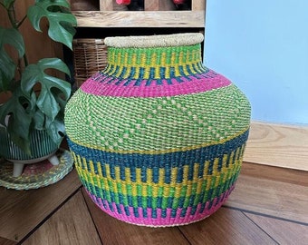 Ethel Bolga Basket, Flower Basket, Pot Basket, African Basket, Handmade Basket, Decor Basket, Handwoven Pot Basket,Storage Basket