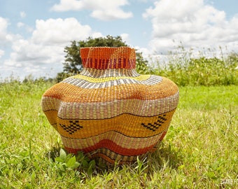 Home Decor, Woven Art Basket, Wave Basket, Decor Basket, Flower Pot, Flower Vase, Bolga Basket, Flower Basket, Handmade Basket