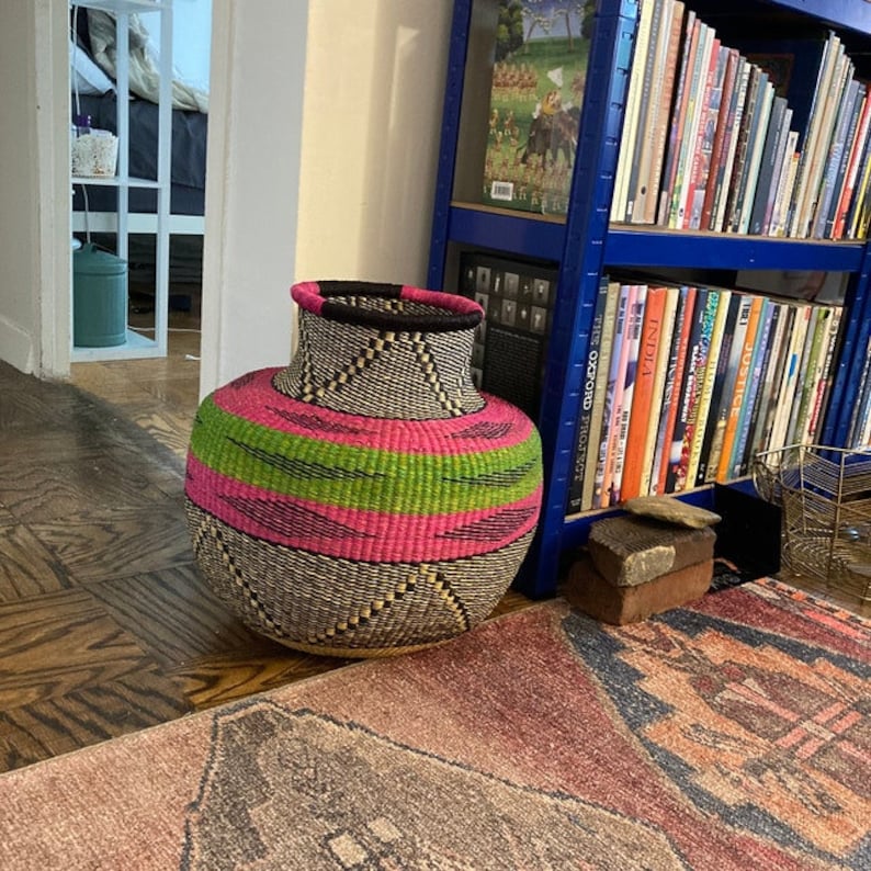 Indigo Bolga Basket, Flower Basket, Pot Basket, African Basket, Handmade Basket, Decor Basket, Handwoven Pot Basket,Storage Basket image 2