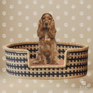 Handwoven Bolga Dog Bed Basket: Natural Woven Pet Bed image 2