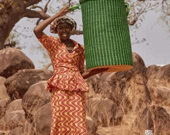 Cesto de ropa tejido a mano con tapa: Almacenamiento ecológico de hierba elefante