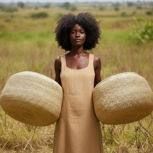 Cesta de almacenamiento tejida a mano: Cesta Bolga grande de Ghana imagen 5