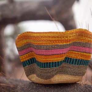 Handwoven Wave Bolga Basket: African Boho Home Decor