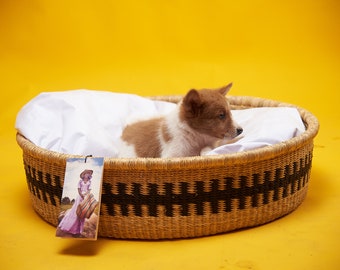 Handwoven Bolga Dog Bed Basket – Natural Woven Pet Bed