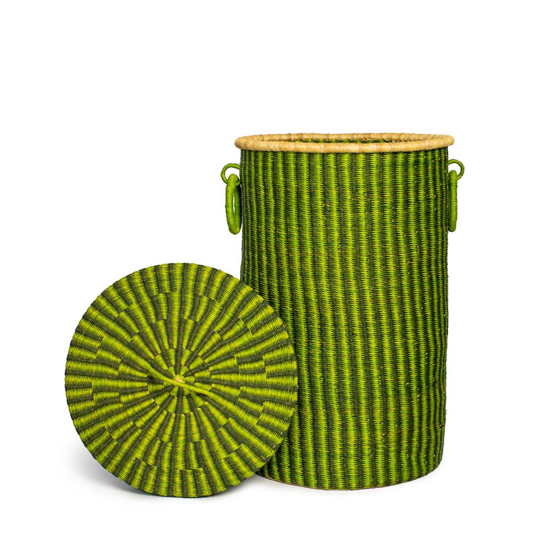 Handwoven Lidded Laundry Basket: Eco-friendly Elephant Grass