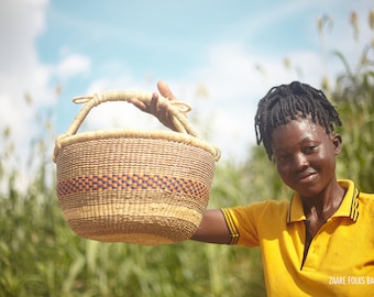 Large Bolga Market Basket, Storage Basket, Grocery Bag, Woven Market Basket, Fruit Basket, Toys Basket,Dog Toy Basket