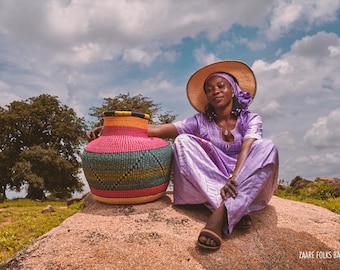 Venus Bolga Basket, Flower Basket, Pot Basket, African Basket, Handmade Basket, Decor Basket, Handwoven Pot Basket