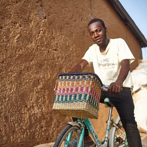 Handwoven Bolga Bike Basket with Leather Straps