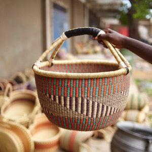 Large Bolga Market Basket, Storage Basket, Grocery Bag, Woven Market Basket, Fruit Basket, Toys Basket,Dog Toy Basket