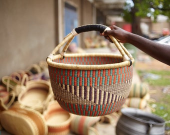 Large Bolga Market Basket, Storage Basket, Grocery Bag, Woven Market Basket, Fruit Basket, Toys Basket,Dog Toy Basket