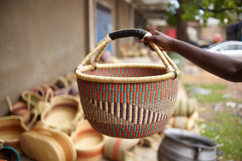 Large Bolga Market Basket, Storage Basket, Grocery Bag, Woven Market Basket, Fruit Basket, Toys Basket,Dog Toy Basket image 1